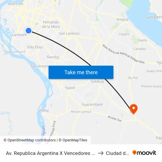 Av. Republica Argentina X Vencedores Del Chaco to Ciudad de Ita map