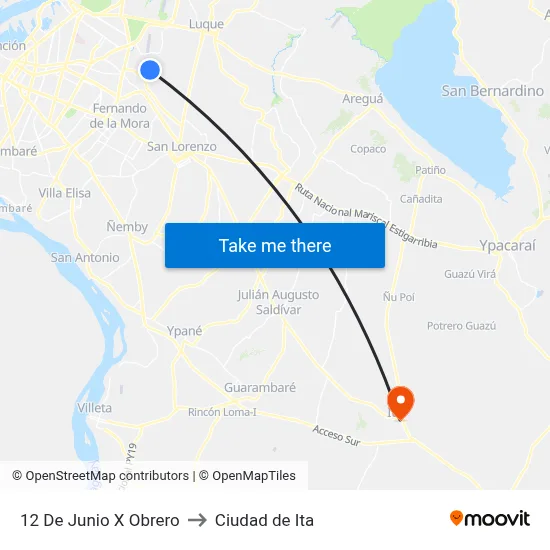 12 De Junio X Obrero to Ciudad de Ita map
