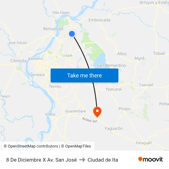 8 De Diciembre X Av. San José to Ciudad de Ita map