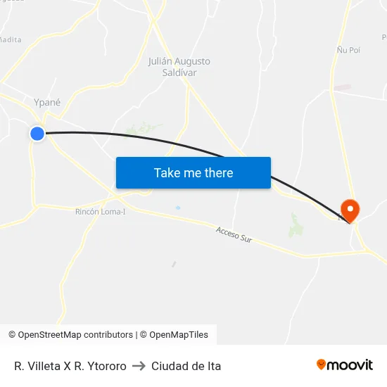 R. Villeta X R. Ytororo to Ciudad de Ita map