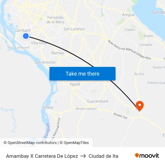 Amambay X Carretera De López to Ciudad de Ita map