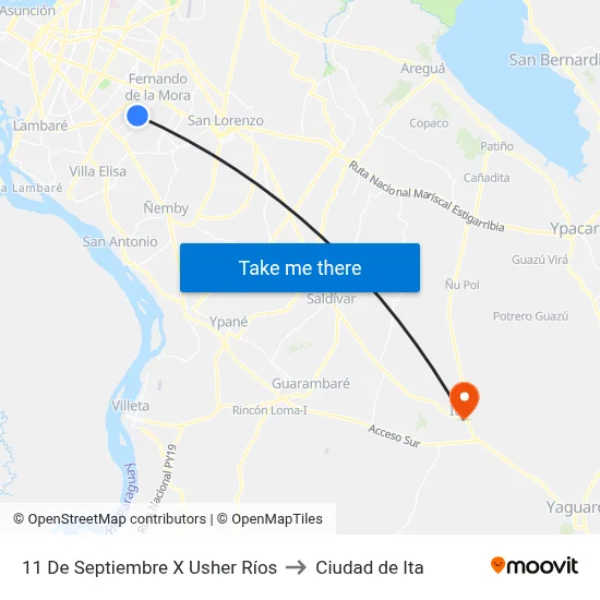 11 De Septiembre X Usher Ríos to Ciudad de Ita map
