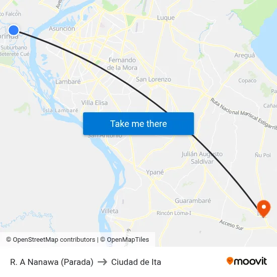 R. A Nanawa (Parada) to Ciudad de Ita map