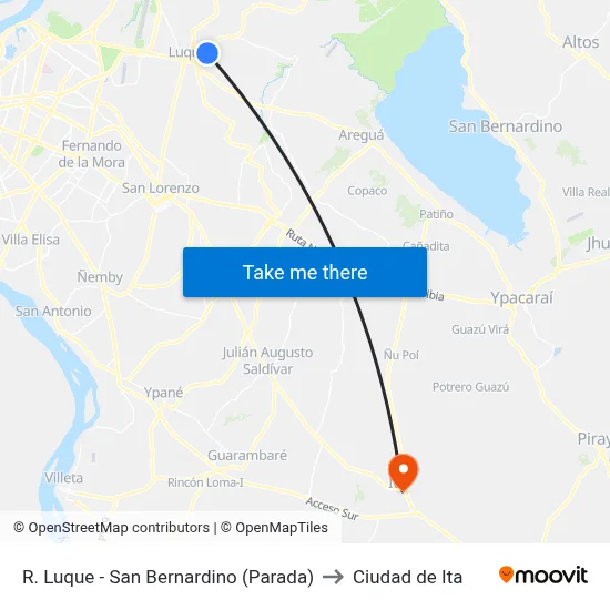 R. Luque - San Bernardino (Parada) to Ciudad de Ita map