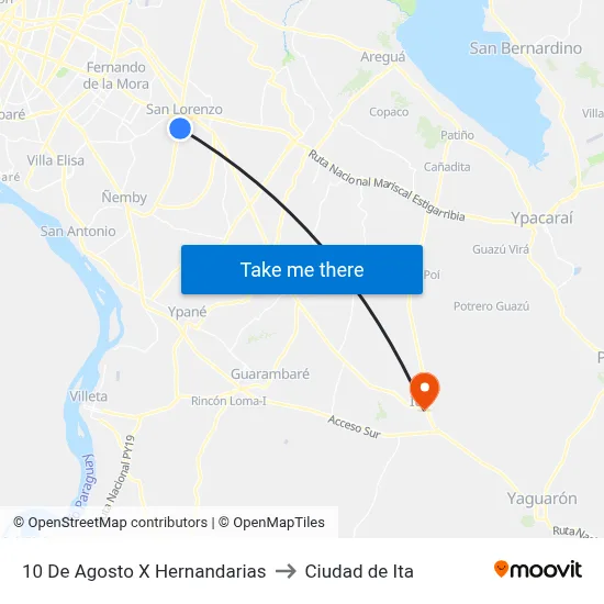 10 De Agosto X Hernandarias to Ciudad de Ita map