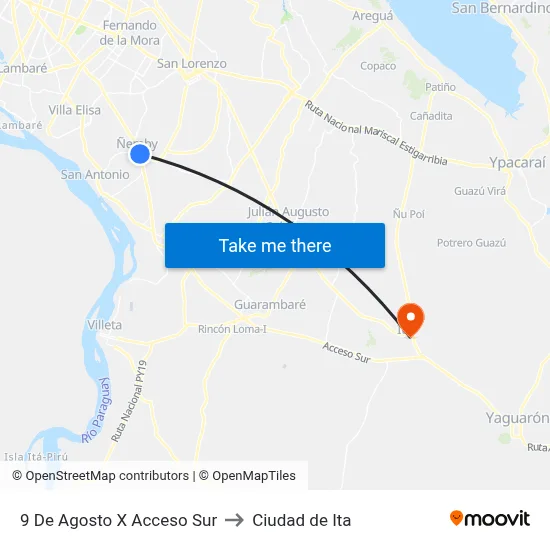 9 De Agosto X Acceso Sur to Ciudad de Ita map