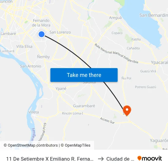 11 De Setiembre X Emiliano R. Fernandez to Ciudad de Ita map
