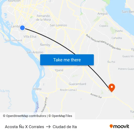Acosta Ñu X Corrales to Ciudad de Ita map