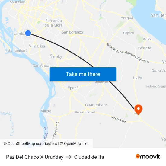 Paz Del Chaco X Urundey to Ciudad de Ita map