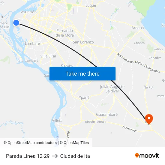 Parada Linea 12-29 to Ciudad de Ita map