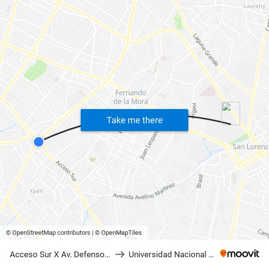 Acceso Sur X Av. Defensores Del Chaco to Universidad Nacional de Asunción map