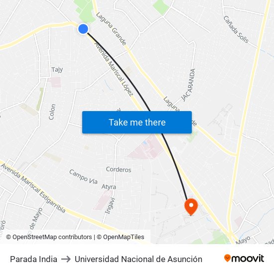 Parada India to Universidad Nacional de Asunción map