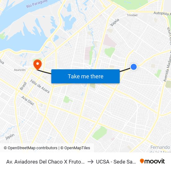 Av. Aviadores Del Chaco X Frutos De González to UCSA - Sede San Miguel map
