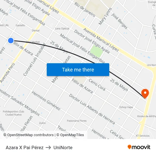 Azara X Pai Pérez to UniNorte map