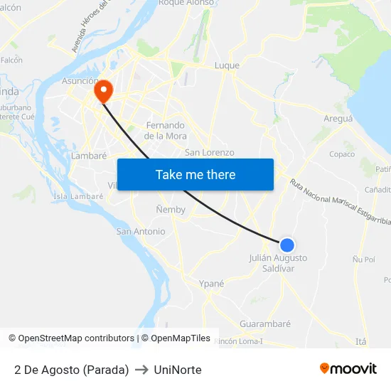 2 De Agosto (Parada) to UniNorte map