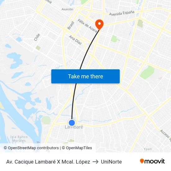 Av. Cacique Lambaré X Mcal. López to UniNorte map