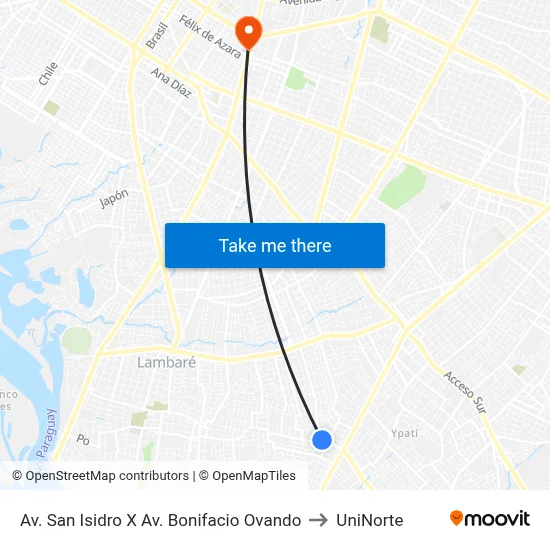 Av. San Isidro X Av. Bonifacio Ovando to UniNorte map