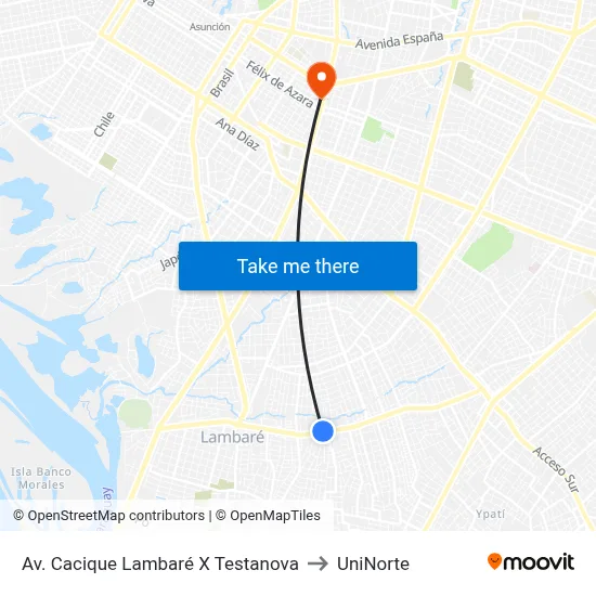 Av. Cacique Lambaré X Testanova to UniNorte map