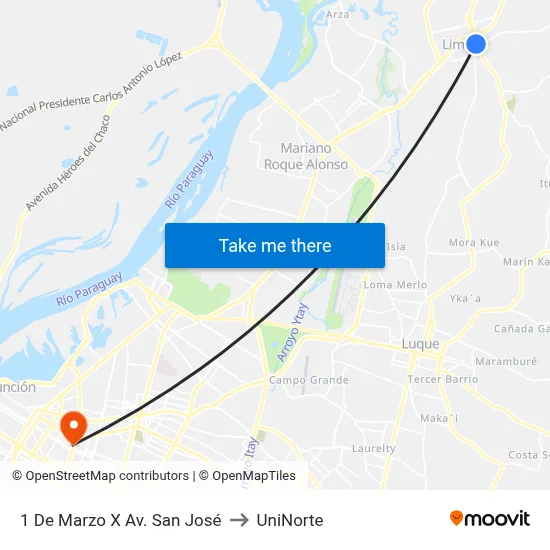 1 De Marzo X Av. San José to UniNorte map