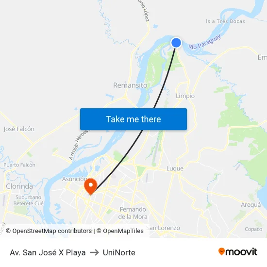 Av. San José  X Playa to UniNorte map