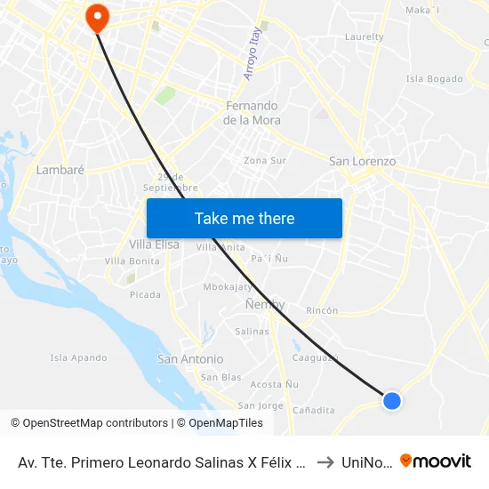 Av. Tte. Primero Leonardo Salinas X Félix Mendoza to UniNorte map