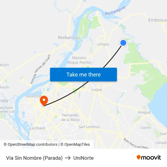 Vía Sin Nombre (Parada) to UniNorte map
