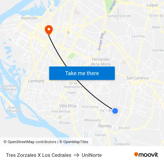 Tres Zorzales X Los Cedrales to UniNorte map