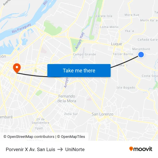 Porvenir X Av. San Luis to UniNorte map