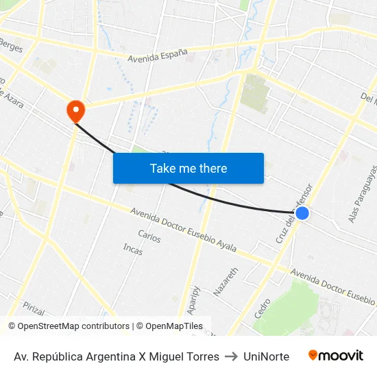 Av. República Argentina X Miguel Torres to UniNorte map