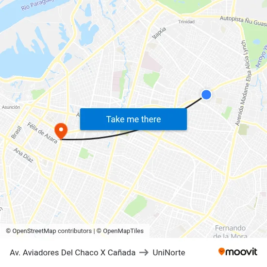 Av. Aviadores Del Chaco X Cañada to UniNorte map
