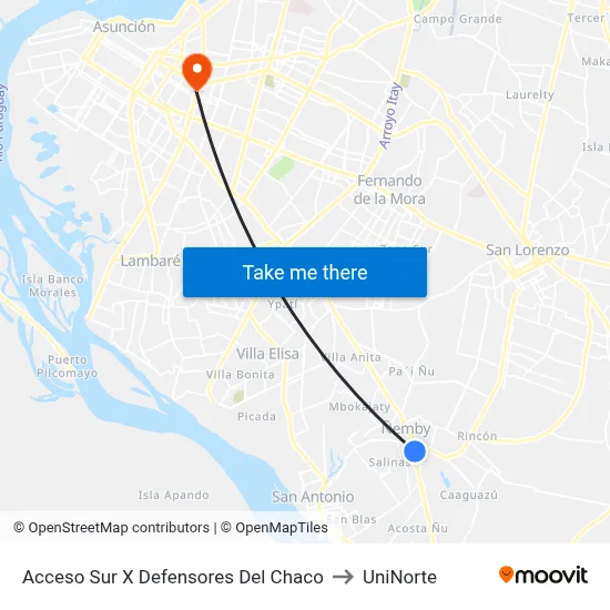 Acceso Sur X Defensores Del Chaco to UniNorte map
