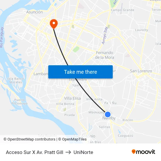 Acceso Sur X Av. Pratt Gill to UniNorte map