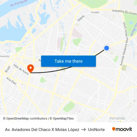 Av. Aviadores Del Chaco X Molas López to UniNorte map