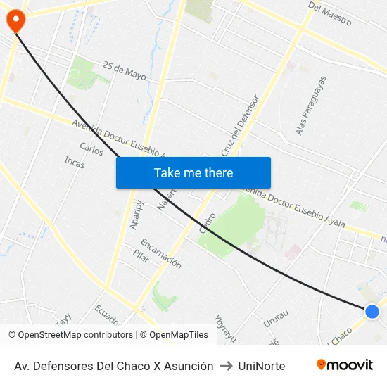 Av. Defensores Del Chaco X Asunción to UniNorte map
