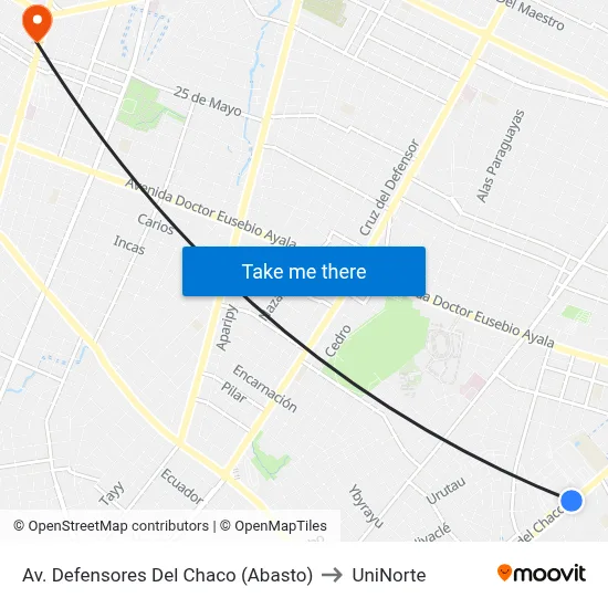 Av. Defensores Del Chaco (Abasto) to UniNorte map