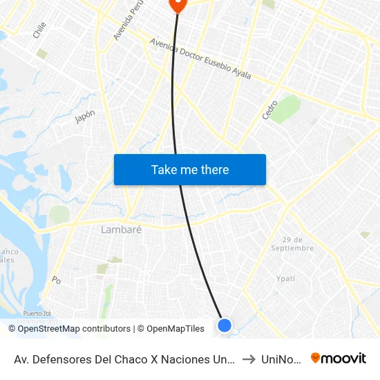 Av. Defensores Del Chaco X Naciones Unidas to UniNorte map