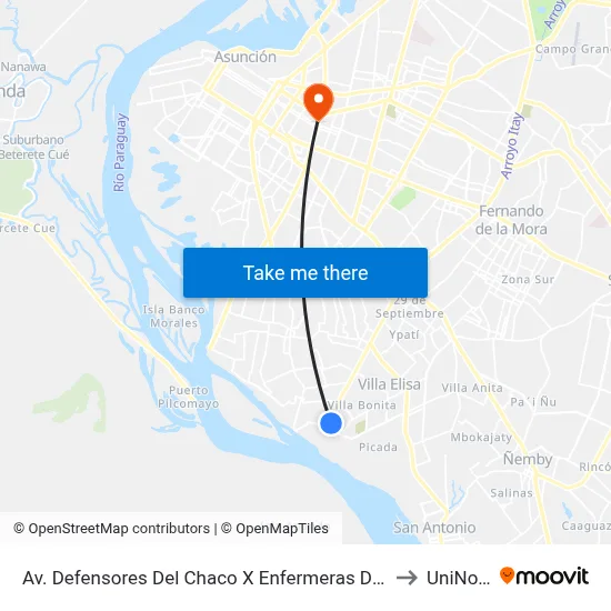 Av. Defensores Del Chaco X Enfermeras Del Chaco to UniNorte map