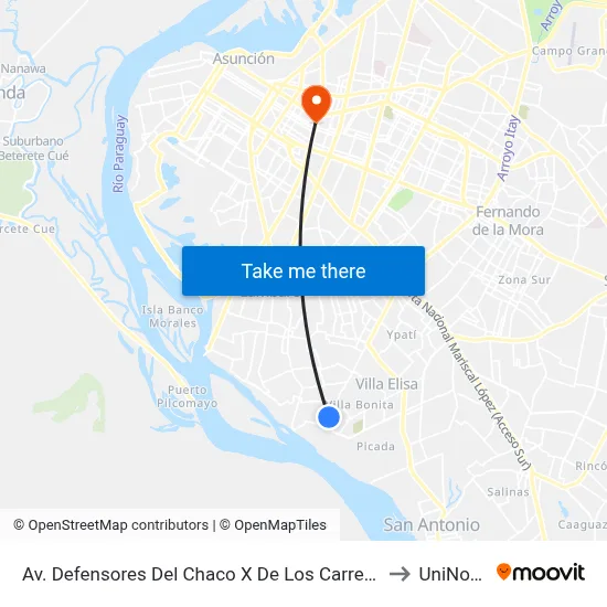 Av. Defensores Del Chaco X De Los Carreteros to UniNorte map