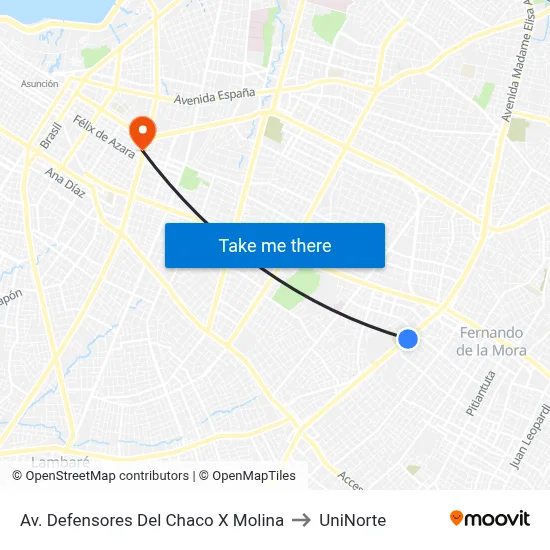 Av. Defensores Del Chaco X Molina to UniNorte map