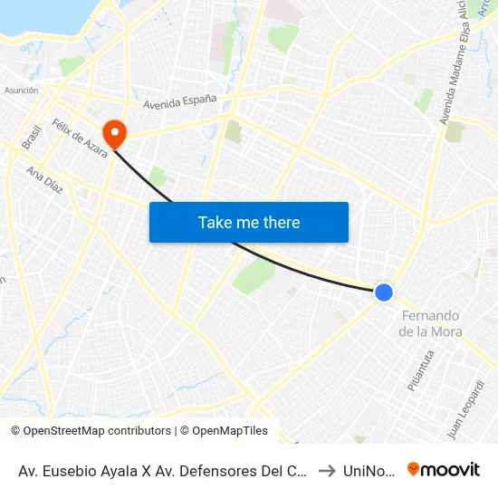 Av. Eusebio Ayala X Av. Defensores Del Chaco to UniNorte map