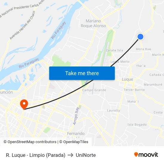 R. Luque - Limpio (Parada) to UniNorte map