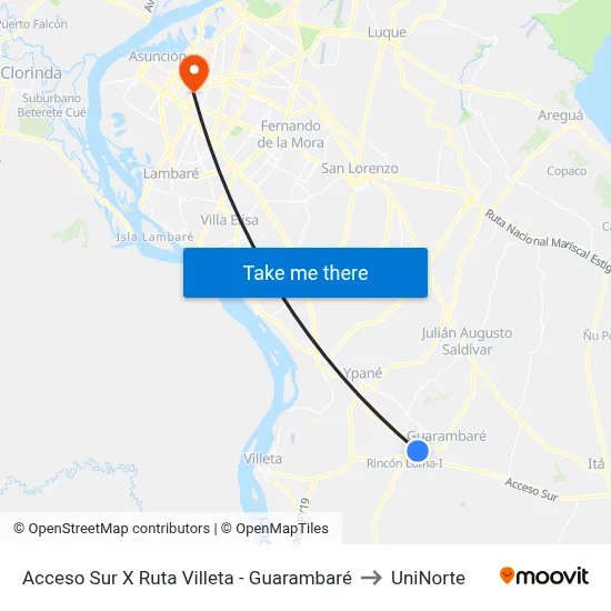 Acceso Sur X Ruta Villeta - Guarambaré to UniNorte map