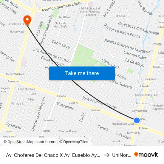 Av. Choferes Del Chaco X Av. Eusebio Ayala to UniNorte map