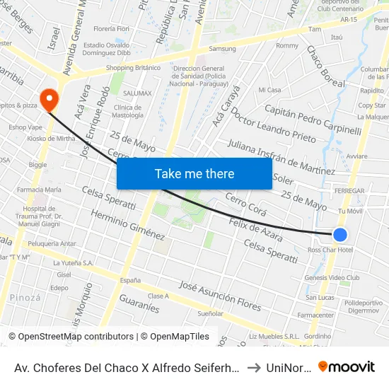 Av. Choferes Del Chaco X Alfredo Seiferheld to UniNorte map