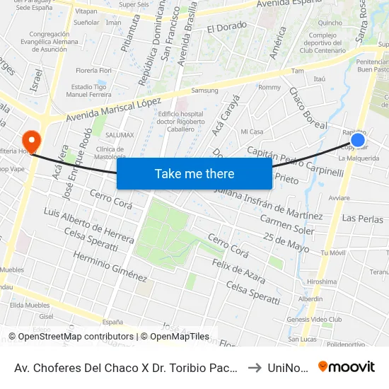 Av. Choferes Del Chaco X Dr. Toribio Pacheco to UniNorte map