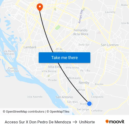 Acceso Sur X Don Pedro De Mendoza to UniNorte map