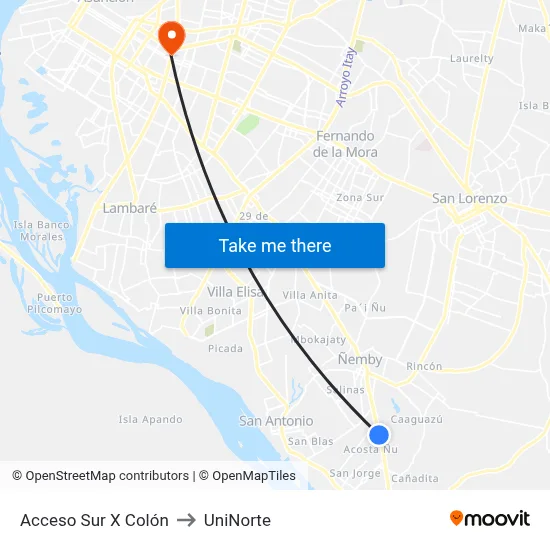 Acceso Sur X Colón to UniNorte map