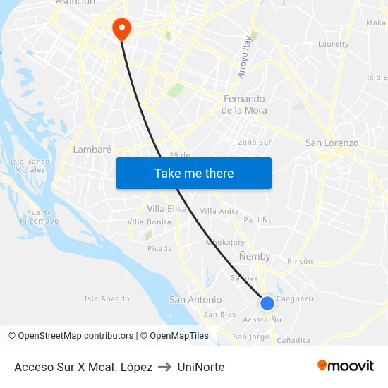 Acceso Sur X Mcal. López to UniNorte map
