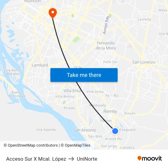 Acceso Sur X Mcal. López to UniNorte map