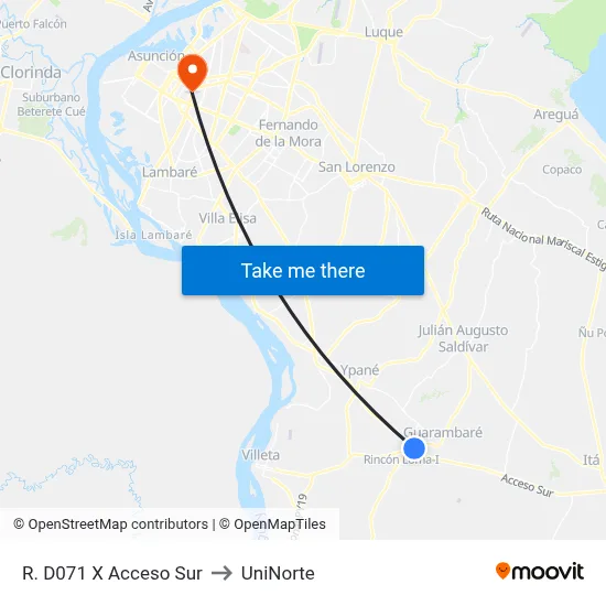 R. D071 X Acceso Sur to UniNorte map